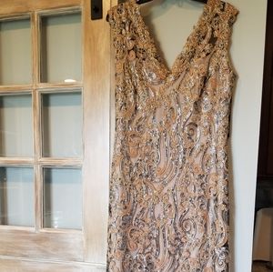 Long dress, size 14 ,silver gold color